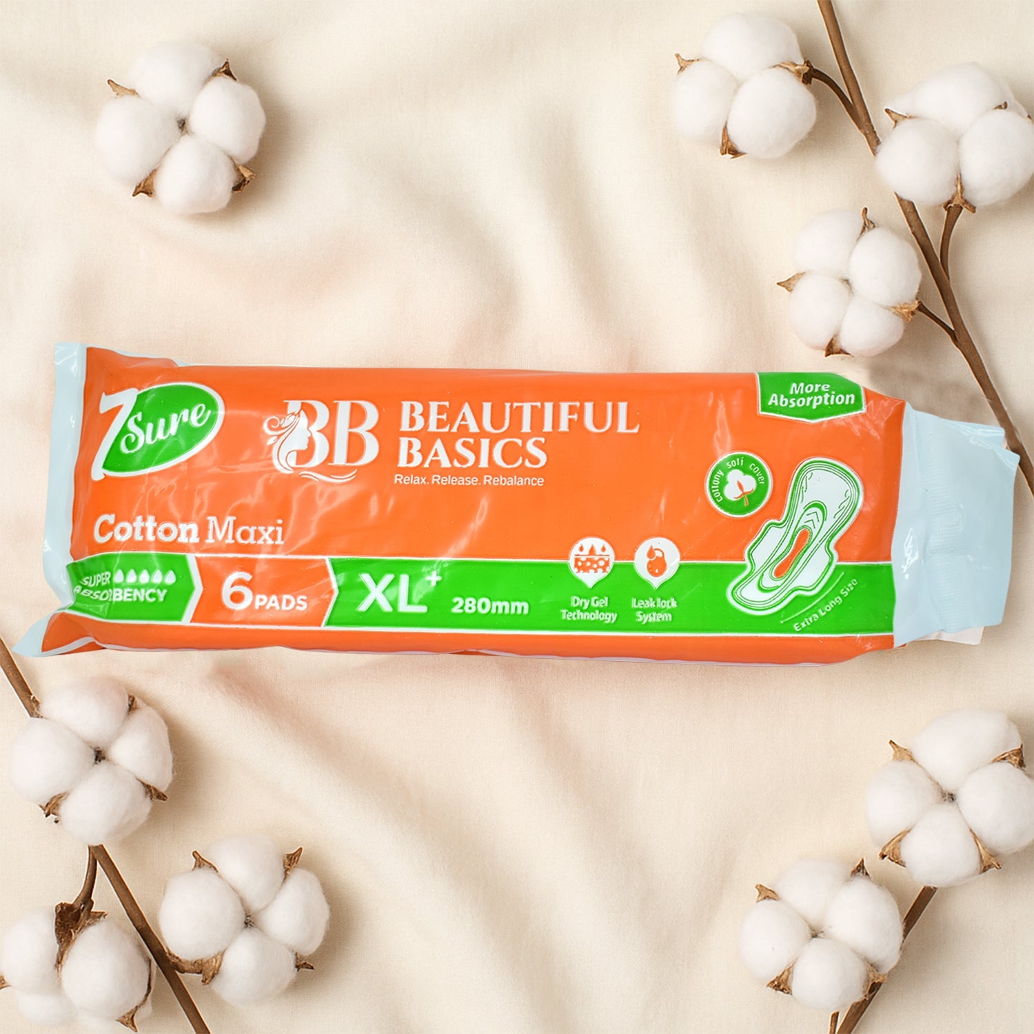 Beautiful Basics Orange Cotton Maxi Sanitary Pads XL+ 280mm Pack of 6 Pads Beautiful Basics Orange Cotton Maxi Sanitary Pads XL+ 280mm Pack of 6 Pads